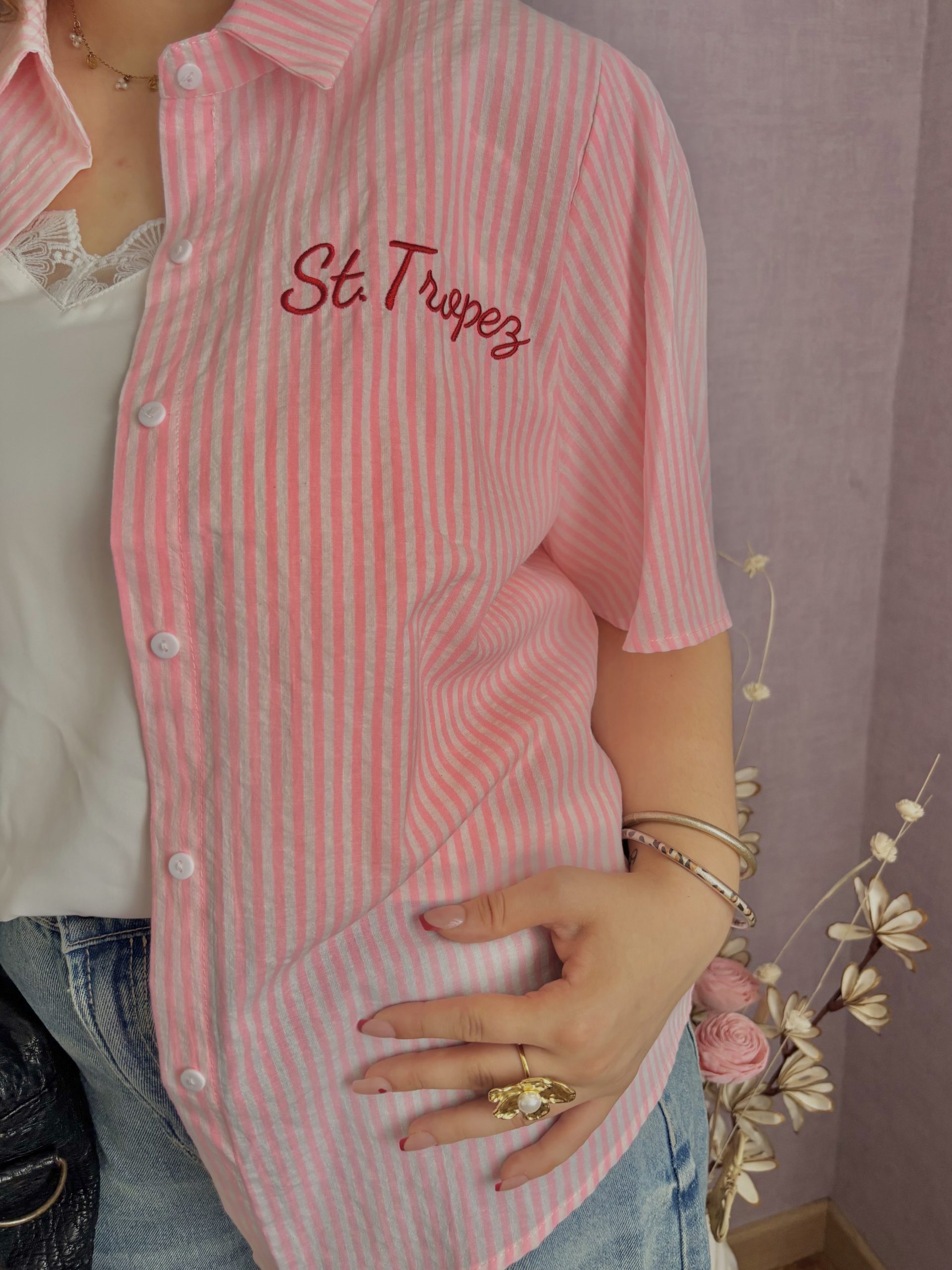 Chemise rayée rose « St Tropez » Chemise rayée rose "St Tropez"